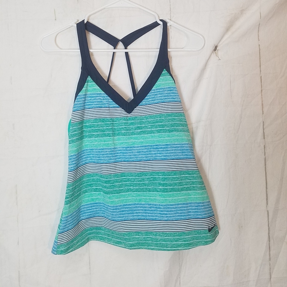 Nike Striped Blue and Green AthleticTank Top